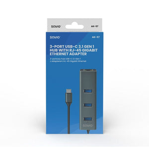 4-Port USB-C Hub Savio AK-57 Ethernet (RJ-45) Grey