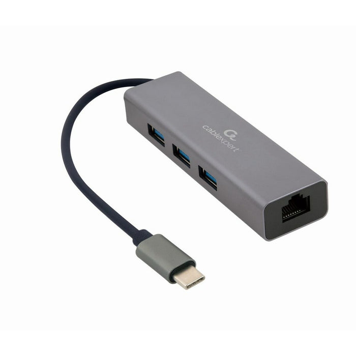 Hub USB-C 4 Puertos GEMBIRD A-CMU3-LAN-01 Blanco Gris
